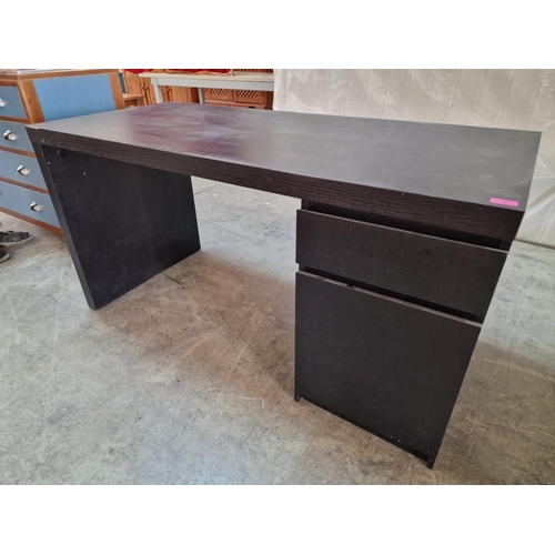 708 - Black Wood Effect Desk with Drawer and Cupboard, (Approx. 140 x 65 x 73cm),