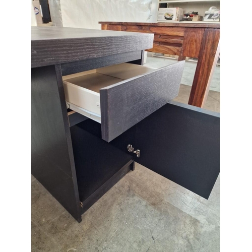 708 - Black Wood Effect Desk with Drawer and Cupboard, (Approx. 140 x 65 x 73cm),