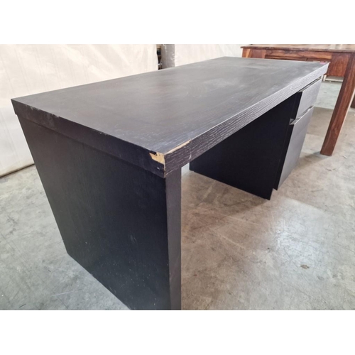 708 - Black Wood Effect Desk with Drawer and Cupboard, (Approx. 140 x 65 x 73cm),