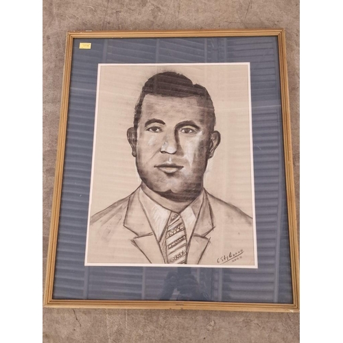 661 - Framed Charcoal Portrait / Drawing of Gentleman, Signed 'G. Stylianou', (Approx. 73 x 89cm)