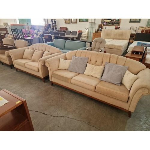 664 - Classical Style Cream Colour 3 Seat and 2 Seat Sofas, with Scroll Arms, Button Back and Short Wooden... 