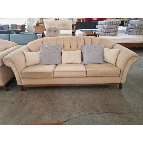 664 - Classical Style Cream Colour 3 Seat and 2 Seat Sofas, with Scroll Arms, Button Back and Short Wooden... 