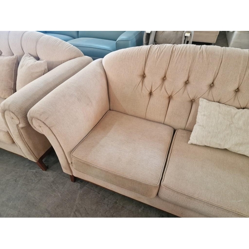 664 - Classical Style Cream Colour 3 Seat and 2 Seat Sofas, with Scroll Arms, Button Back and Short Wooden... 