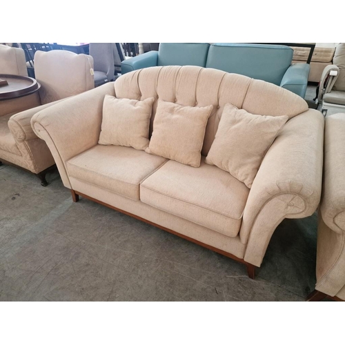 664 - Classical Style Cream Colour 3 Seat and 2 Seat Sofas, with Scroll Arms, Button Back and Short Wooden... 