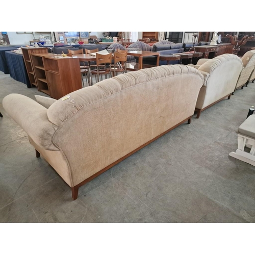 664 - Classical Style Cream Colour 3 Seat and 2 Seat Sofas, with Scroll Arms, Button Back and Short Wooden... 