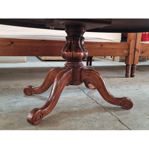 665 - Classical Style Dark Wood Oval Coffee Table with Carved Pedestal Leg, (a/f: Top discoloured or stain... 