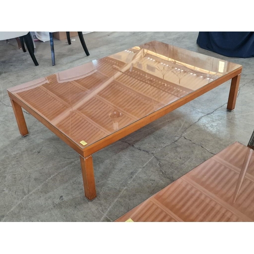 659 - Large Cherry Wood Effect Rectangular Coffee Table with Glass Top, (Approx. 140 x 90 x 38cm)