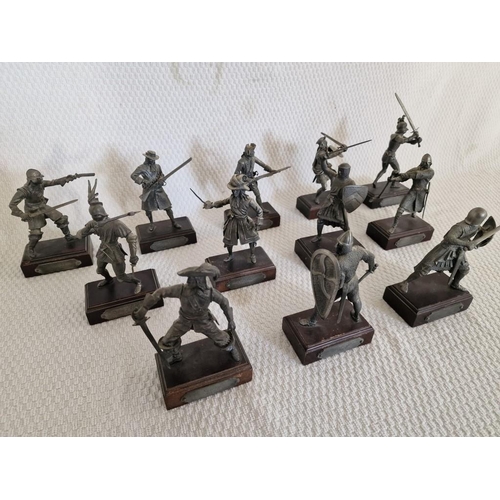 734 - Collection of 12 x Fine Pewter Figures; Military & Warriors, Mounted on Wooden Bases, Believed to a ... 