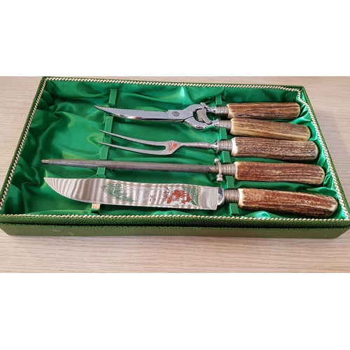 737 - Vintage Solingen Deer-Antler Handled Cutlery and Serving Set in Original Fitted Boxes, Made in Germa... 