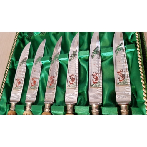 737 - Vintage Solingen Deer-Antler Handled Cutlery and Serving Set in Original Fitted Boxes, Made in Germa... 