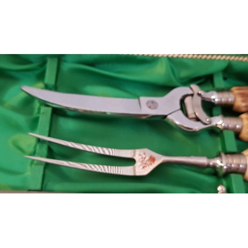 737 - Vintage Solingen Deer-Antler Handled Cutlery and Serving Set in Original Fitted Boxes, Made in Germa... 