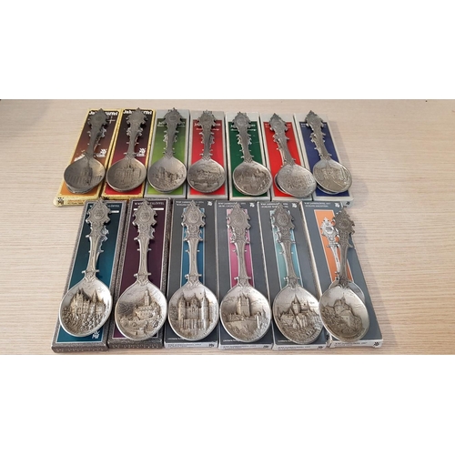 738 - Collection of 13 x 'WMF' German Schloss Linderhof Annual Souvenir Pewter Spoons with Decorated Bowls... 