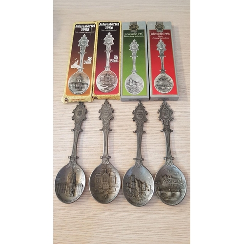 738 - Collection of 13 x 'WMF' German Schloss Linderhof Annual Souvenir Pewter Spoons with Decorated Bowls... 