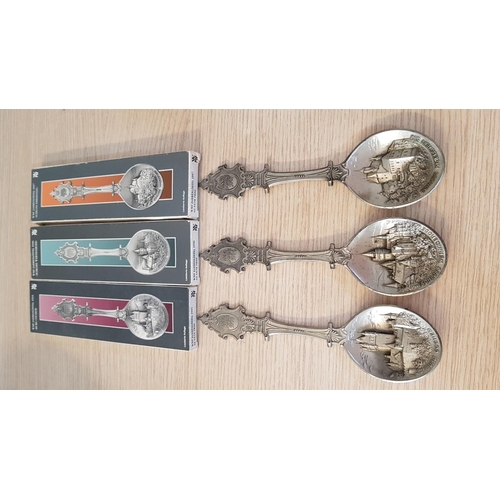 738 - Collection of 13 x 'WMF' German Schloss Linderhof Annual Souvenir Pewter Spoons with Decorated Bowls... 