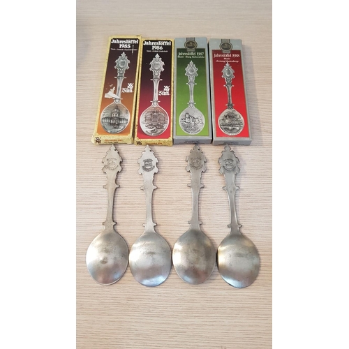 738 - Collection of 13 x 'WMF' German Schloss Linderhof Annual Souvenir Pewter Spoons with Decorated Bowls... 