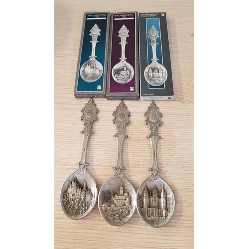 738 - Collection of 13 x 'WMF' German Schloss Linderhof Annual Souvenir Pewter Spoons with Decorated Bowls... 