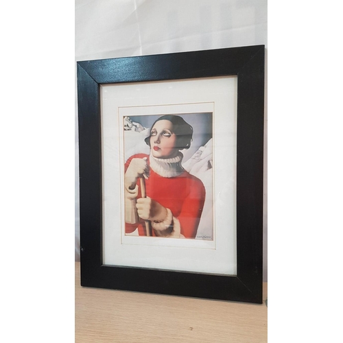 740 - Framed Saint-Moritz (Woman in Red Pullover) Modern Art Print After Painting by Tamara Lempicka (1929... 