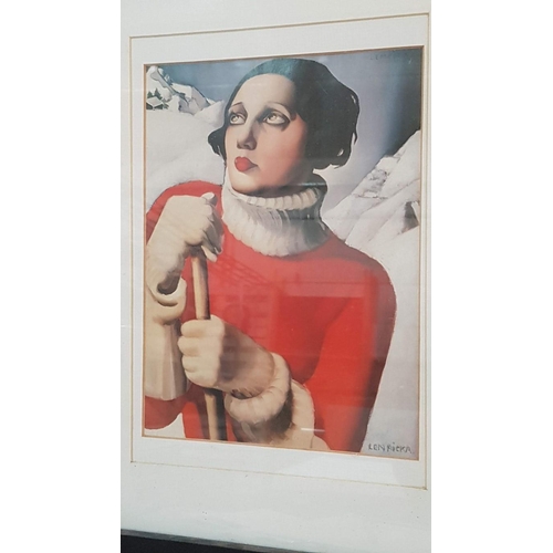 740 - Framed Saint-Moritz (Woman in Red Pullover) Modern Art Print After Painting by Tamara Lempicka (1929... 