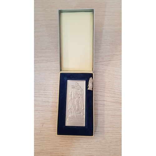 743 - Decorative White Metal Medal / DDR Honorary Plaque with an Image of a Statue from Treptower Park in ... 