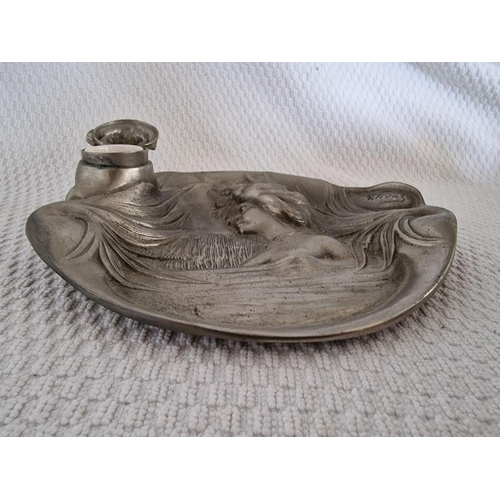 749 - Decorative Vintage White Metal Desk Tidy with Ink Well, Interesting Shape with Female Bust, (Approx.... 