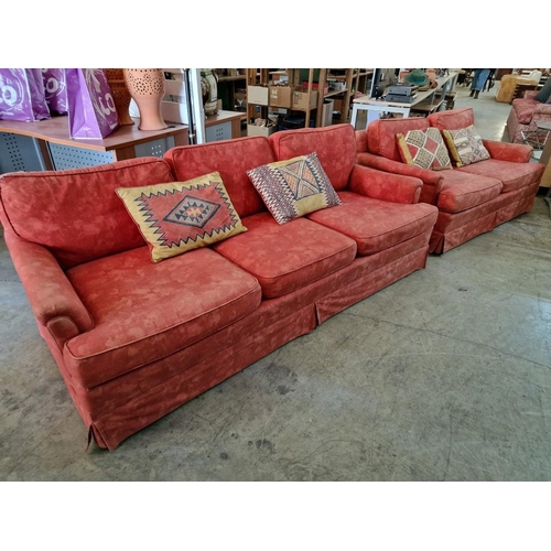 760 - 'Ethan Allen' 3-Seater and 2-Seater Sofas; Hardwood Frames with Red Patterned Fabric Upholstery and ... 