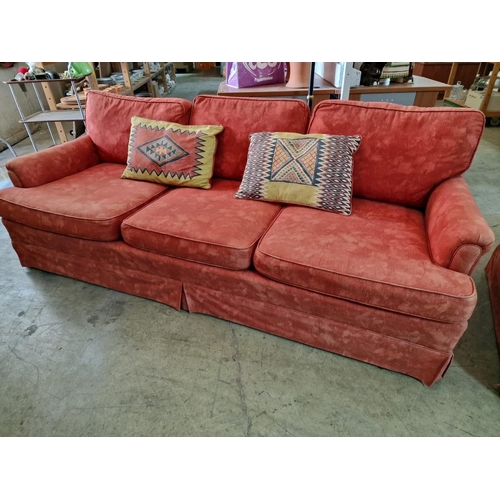 760 - 'Ethan Allen' 3-Seater and 2-Seater Sofas; Hardwood Frames with Red Patterned Fabric Upholstery and ... 