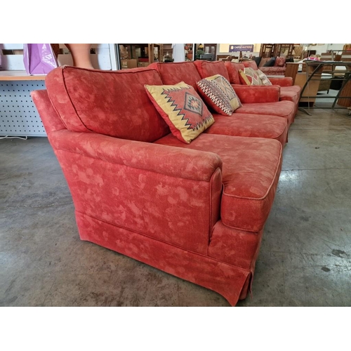 760 - 'Ethan Allen' 3-Seater and 2-Seater Sofas; Hardwood Frames with Red Patterned Fabric Upholstery and ... 