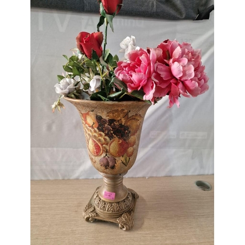 773 - Decorative Gold Tone Vase, Classical Style, with Floral Decoration, Together with Qty of Artificial ... 