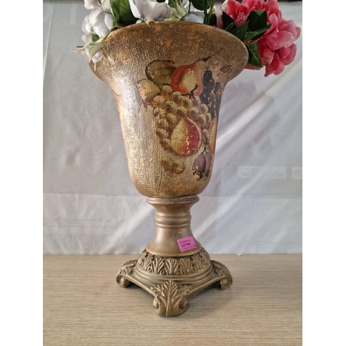 773 - Decorative Gold Tone Vase, Classical Style, with Floral Decoration, Together with Qty of Artificial ... 