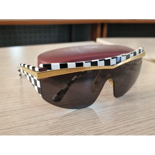 774 - Lorence Design Sunglasses with Black & White Check Pattern, Made in Italy, (TOP MASK-C659) with Gold... 