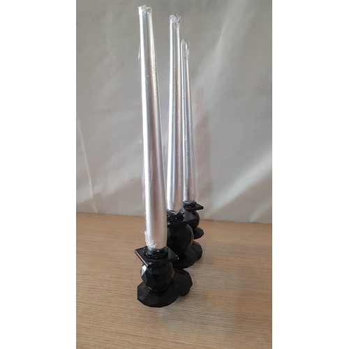 44 - Swarovski Black Crystal Triple Candle Holder with Candles