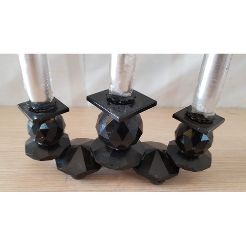 44 - Swarovski Black Crystal Triple Candle Holder with Candles