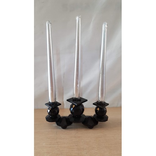 44 - Swarovski Black Crystal Triple Candle Holder with Candles