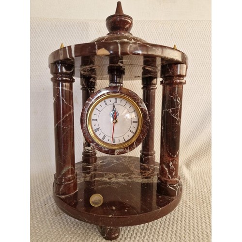 117A - Round Monument Style 4-Pillar Marble Clock with Brass Fittings and Hanging Quartz Movement, * Runnin... 