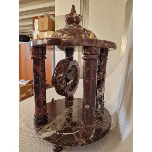 117A - Round Monument Style 4-Pillar Marble Clock with Brass Fittings and Hanging Quartz Movement, * Runnin... 