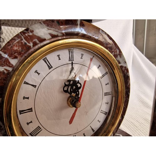 117A - Round Monument Style 4-Pillar Marble Clock with Brass Fittings and Hanging Quartz Movement, * Runnin... 