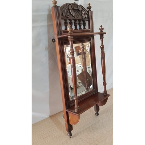 16 - Late Victorian Wooden Wall Bracket with Beveled Mirror and Shelves, (Approx. 70 x 29cm)