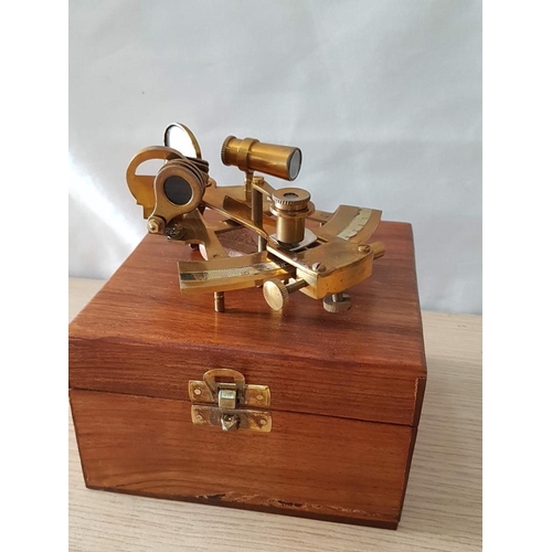 13 - Boxed Brass Lensed Sextant, Calibrated, (Approx. 14 x 8 x 8cm)