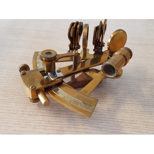 13 - Boxed Brass Lensed Sextant, Calibrated, (Approx. 14 x 8 x 8cm)