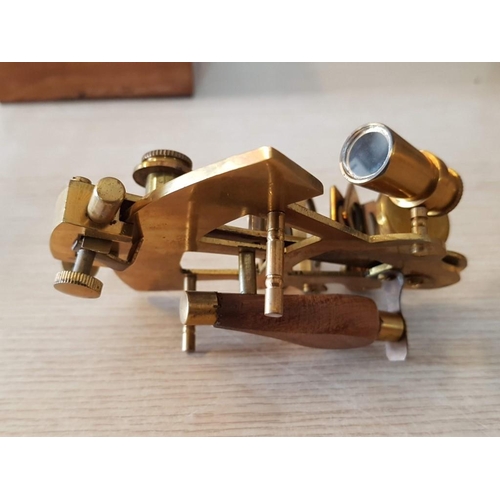 13 - Boxed Brass Lensed Sextant, Calibrated, (Approx. 14 x 8 x 8cm)