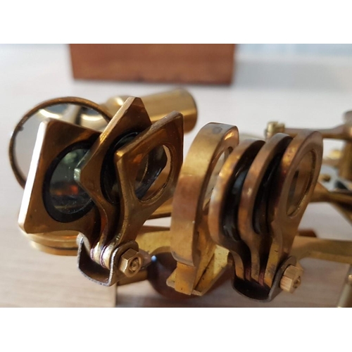 13 - Boxed Brass Lensed Sextant, Calibrated, (Approx. 14 x 8 x 8cm)