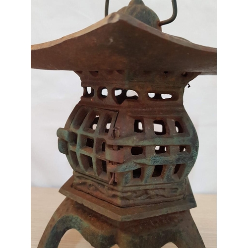 18 - Vintage Pagoda Style Cast Iron Outside Lantern, (Approx. 26 x 20cm + Handle)