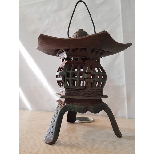 18 - Vintage Pagoda Style Cast Iron Outside Lantern, (Approx. 26 x 20cm + Handle)