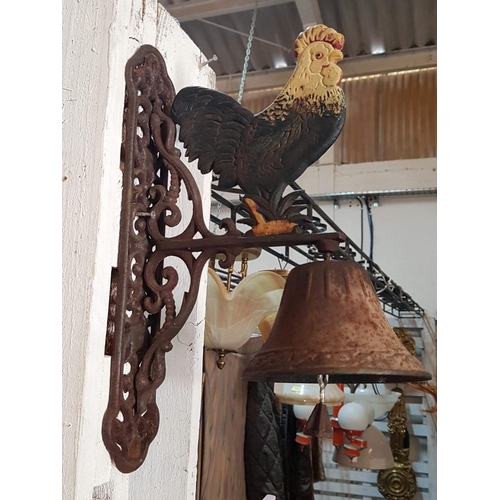 23 - Heavy Cast Iron Outside Wall Hanging Bell with Cockerel, (Approx. 36 x 21cm)