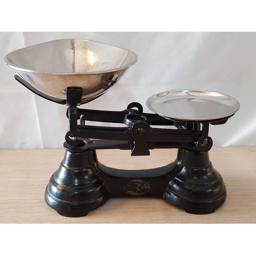 28 - Vintage Libra Kitchen Balance Scales with Chromed Bowls and Set of 6 x Chromed Bell Weights