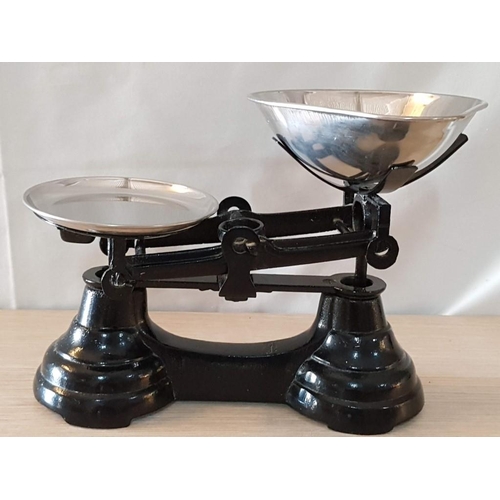 28 - Vintage Libra Kitchen Balance Scales with Chromed Bowls and Set of 6 x Chromed Bell Weights