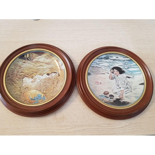 31 - Pair of Concave, Framed, Porcelain Wall Hanging Plates by Jessie Wilcox Smith, 'The Hayloft' and 'At... 