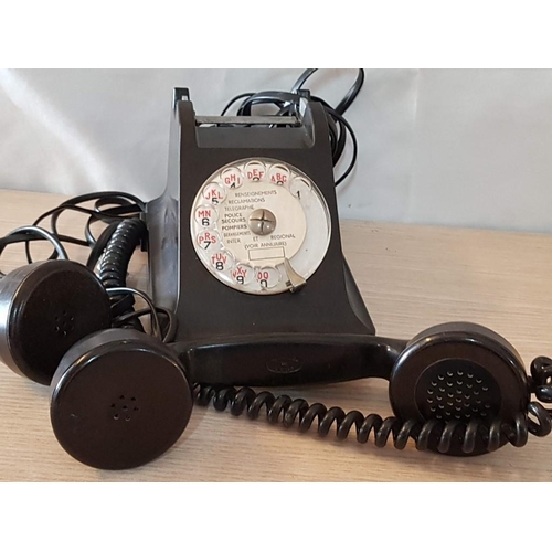 33 - Mid-Century, Circa 1950's French Black Bakelite Rotary Dial Telephone, 'Appareil Mobile BCI'