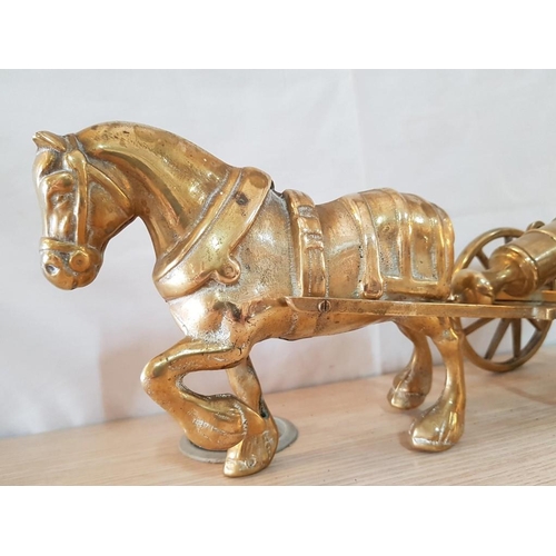 35 - Heavy Figure of Brass Horse Drawing a Cannon on Wheels, (Approx. L: 47cm)