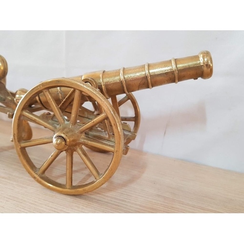 35 - Heavy Figure of Brass Horse Drawing a Cannon on Wheels, (Approx. L: 47cm)